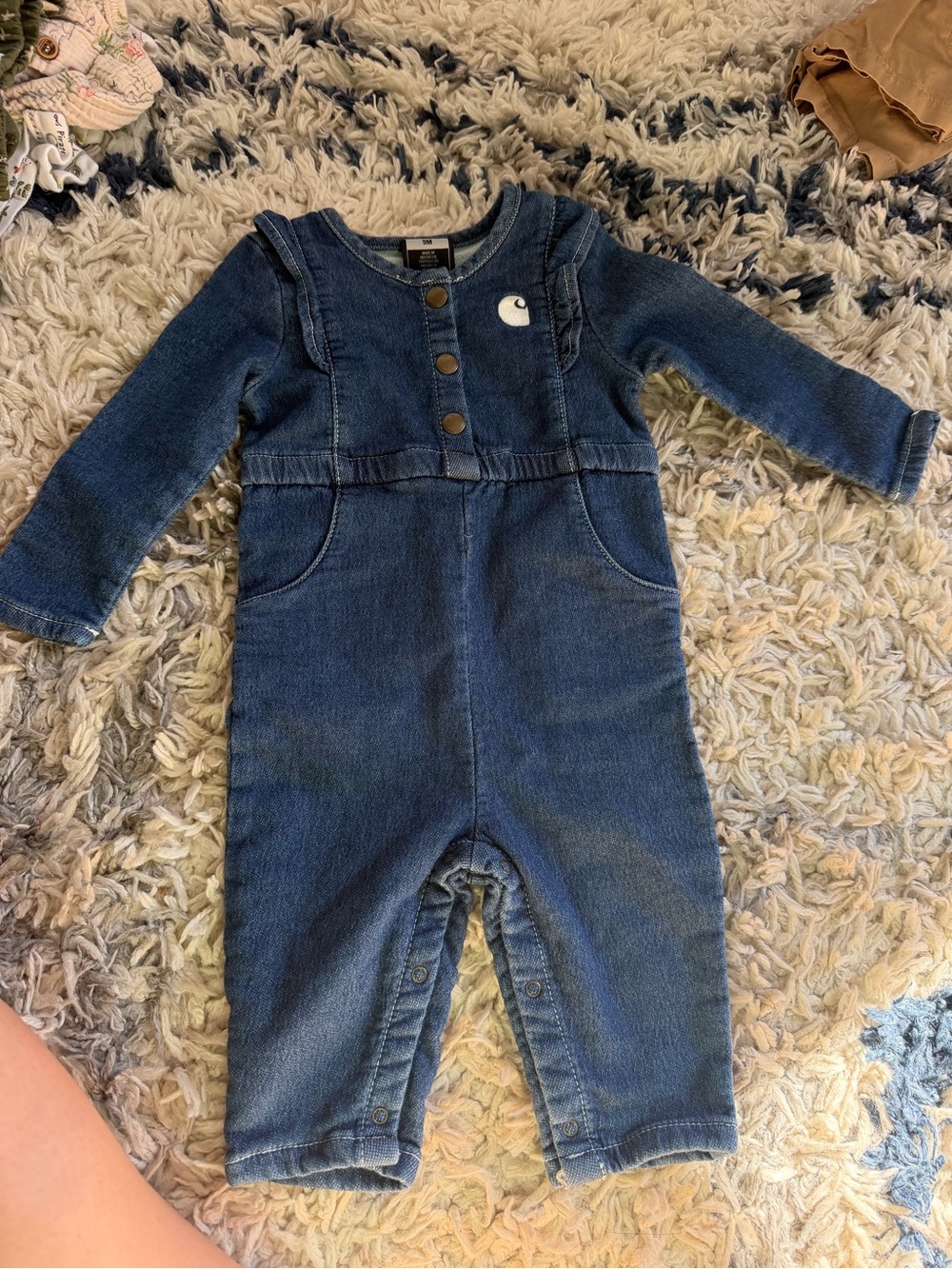 Carhartt Dark Blue Denim Snap-Front Baby Jumpsuit 9M